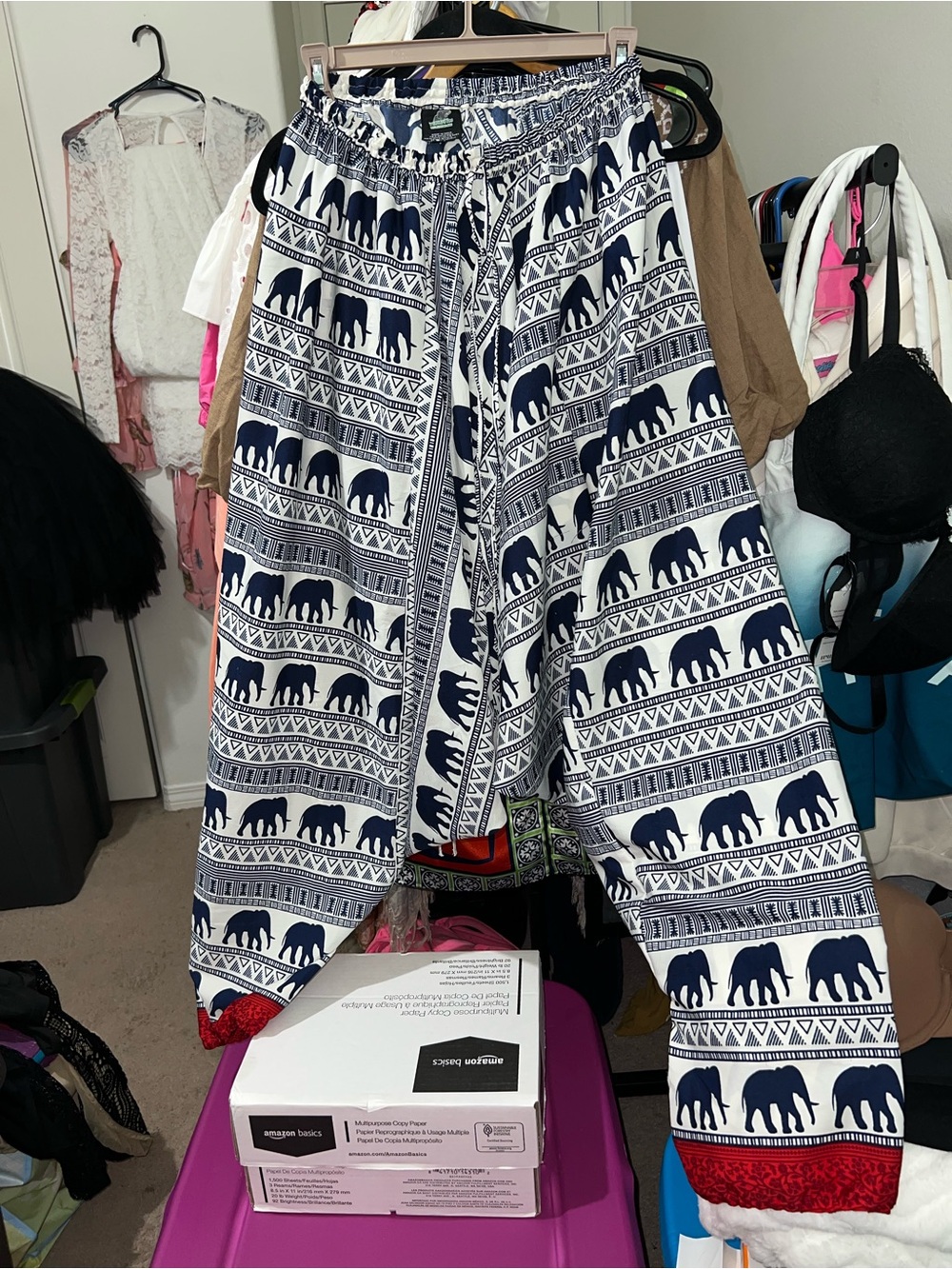 Wildlife SOS Bohemian Elephant Print Harem Pants - Navy & White & Red